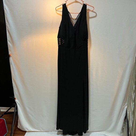 NW Woman Black Sleeveless Long Jersey Illusion V-Neck Formal Gown 18W - Picture 4 of 12
